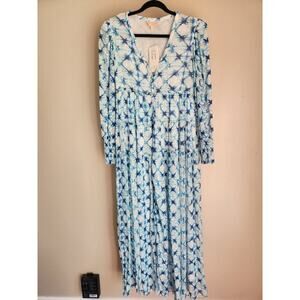 NWD Rococo Sand Volna Metallic Maxi Dress Size M Blue Long Sleeve #1F452